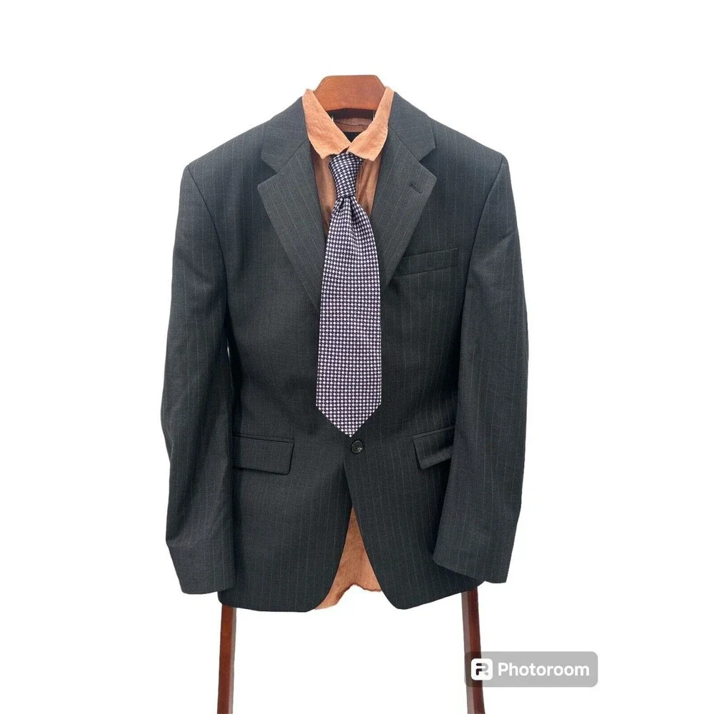 Ralph Lauren Blazer Mens Sport Coat Jacket 40R Gray Pinstripe 2 Button 100% Wool